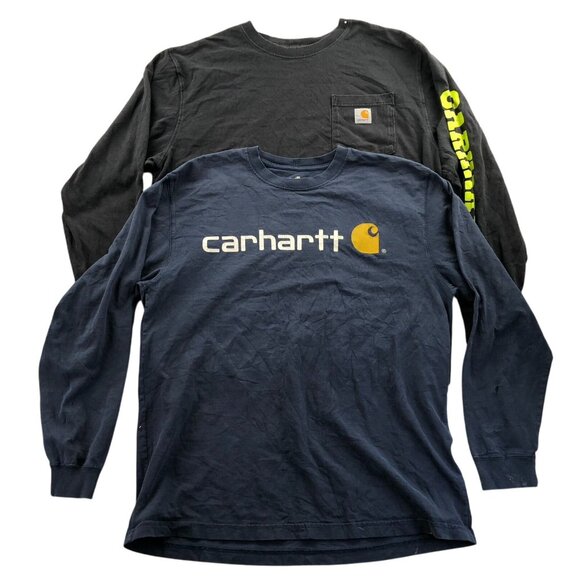 2 Carhartt Mens Work T-Shirt Large Lot Of Two Long-Sleeve Casual Logo Pocket Tee - Picture 1 of 16